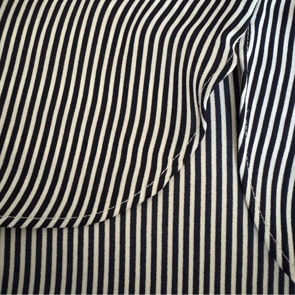 LOFT Ruffled Black and White Striped Sleeveless Blouse, SP - Picture 7 of 10